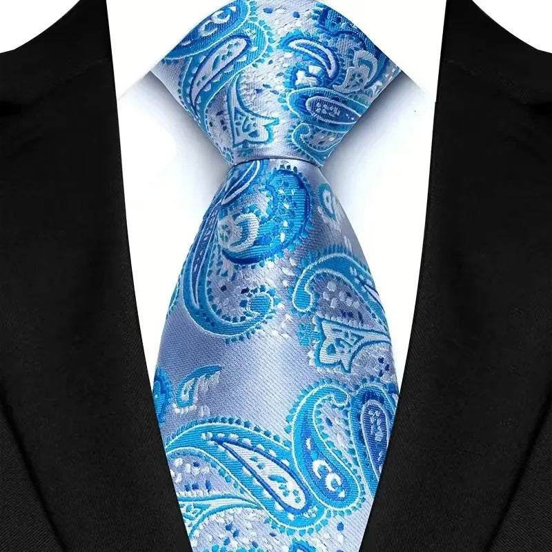 Stripes Floral Classic Green Blue Plaid Jacquard Woven Necktie