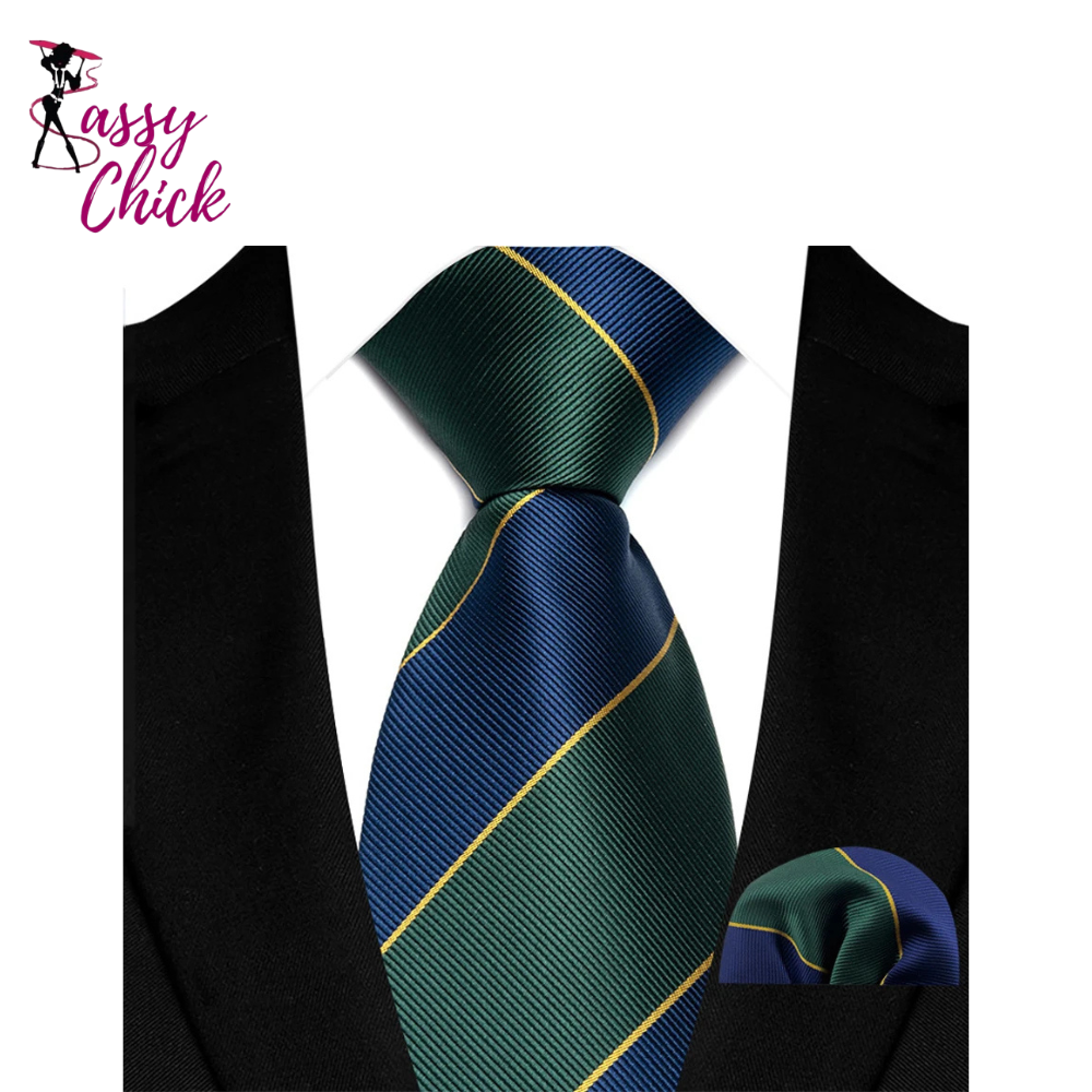 Stripes Red Green Brown Pocket Square Necktie Set Sassy Chick Logo