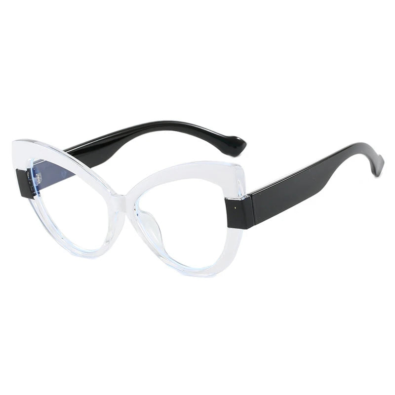 Black White Stylish Cat Eye Color-Blocked Blue Light Eyeglasses
