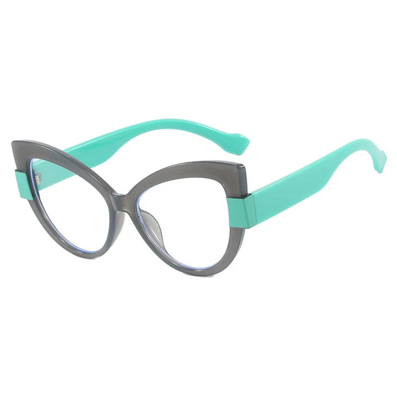 Green Gray Stylish Cat Eye Color-Blocked Blue Light Eyeglasses