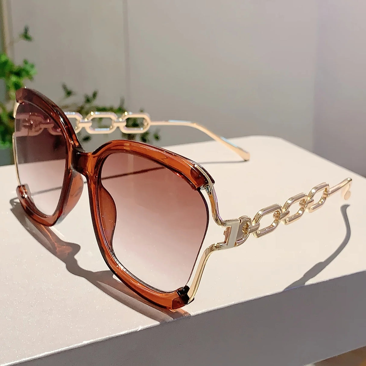 Brown Stylish Chic Square Gradient Lens Eyewear