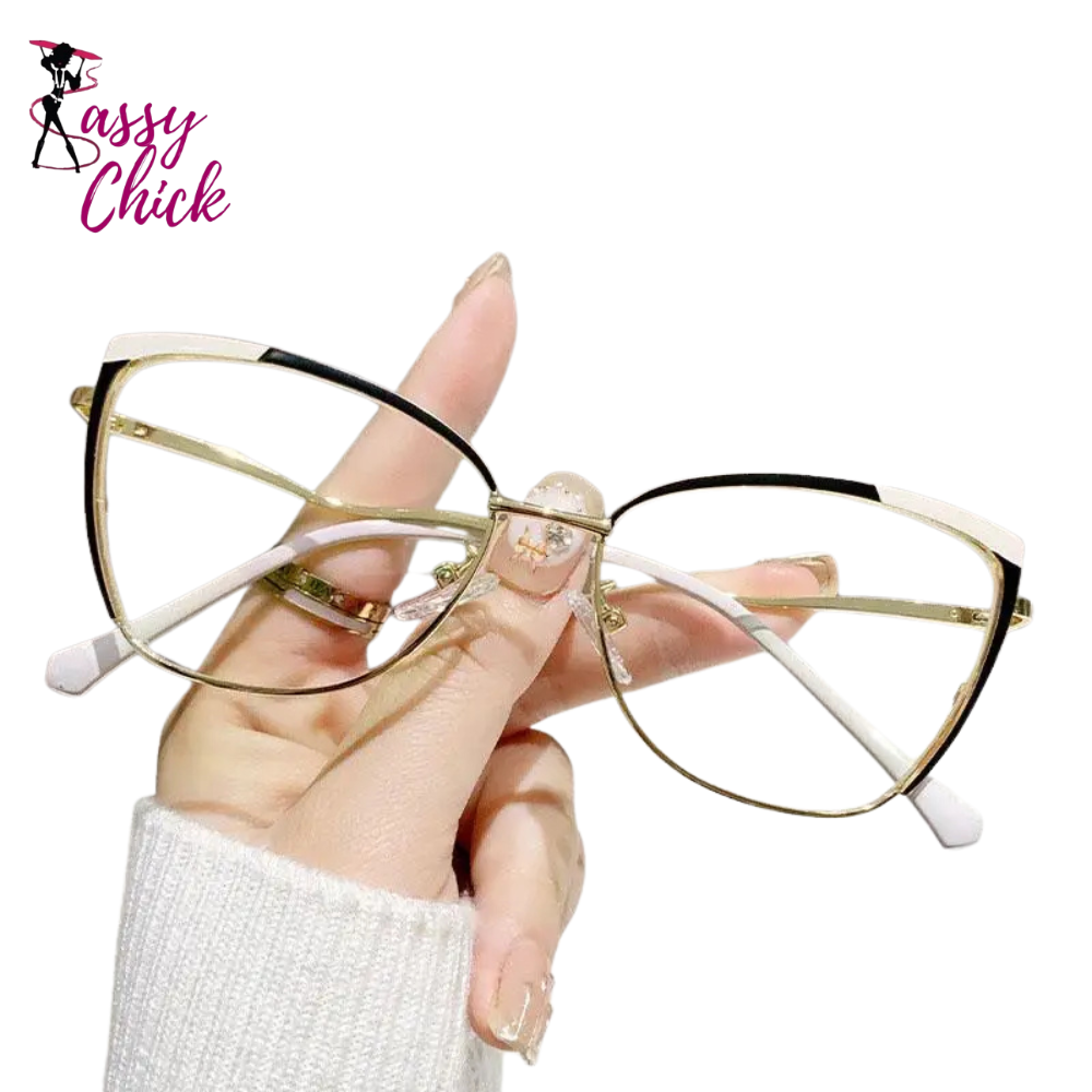 Stylish Metal Cat Eye Anti Blue Light Glasses Sassy Chick Logo