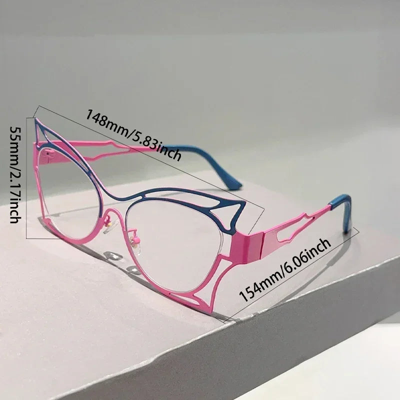 size of Stylish Multi-color Rim Hollowed Butterfly Shaped Glasses