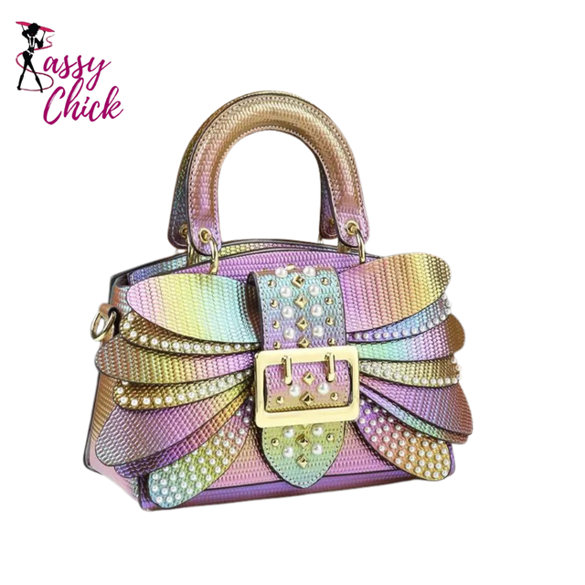 Stylish Pearl Riveted Wings Messenger Bag Sassy Chick Logo