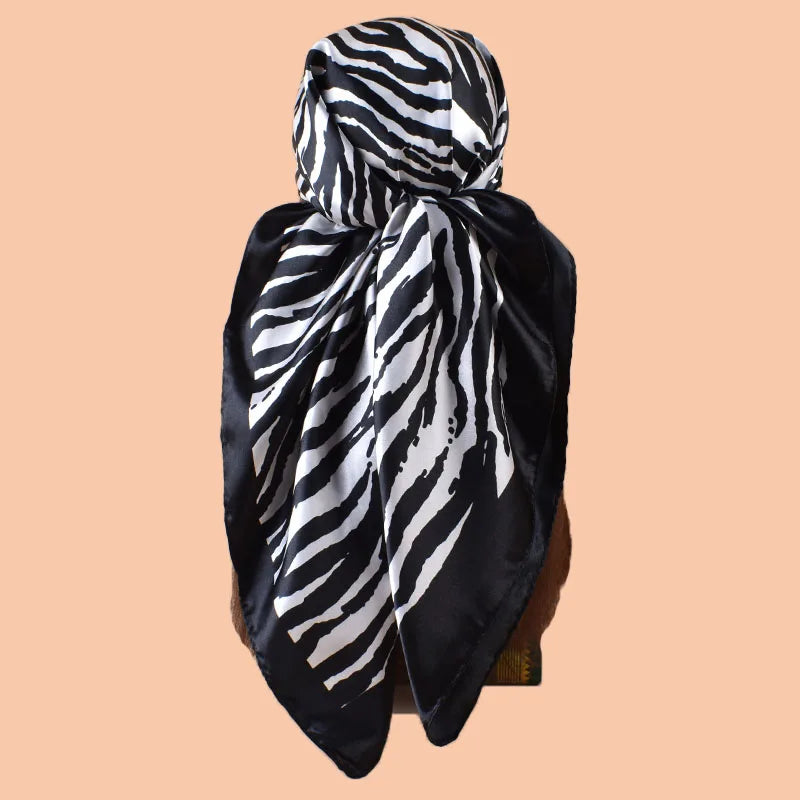 Black Summer Satin Square Scarf 90*90inch Multi-use Headscarf