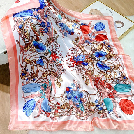 pink white silk floral design bandanna