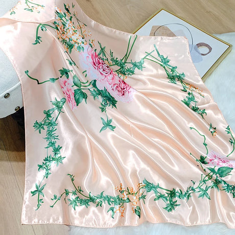 silk satin green floral design bandanna