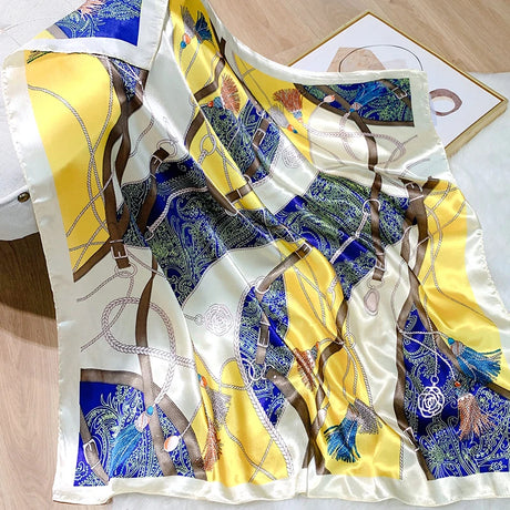 gold blue silk bandanna