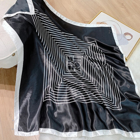 black white geometric silk design bandanna