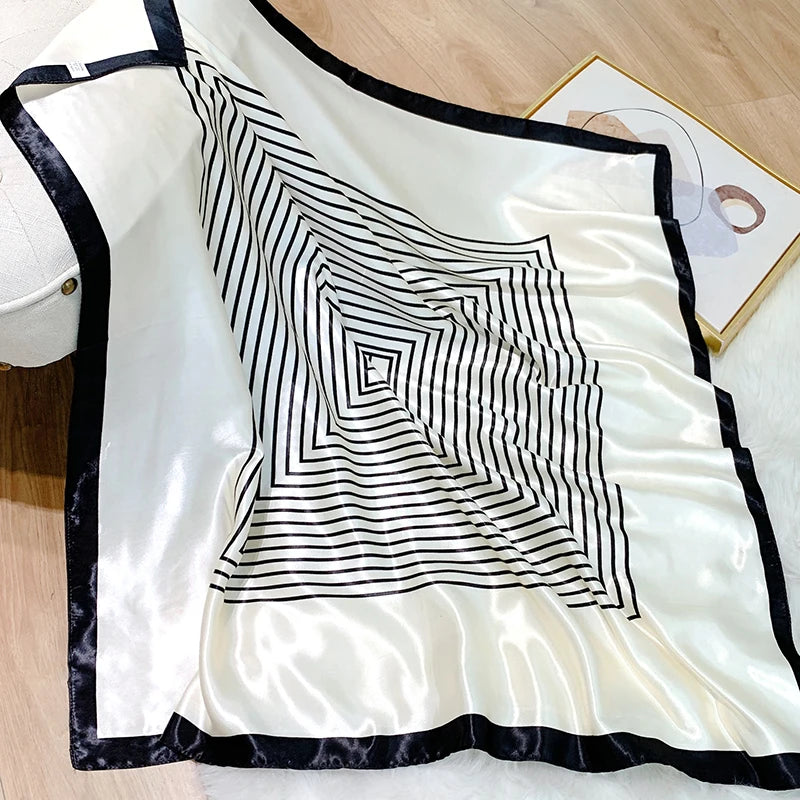 white black silk geometric design bandanna