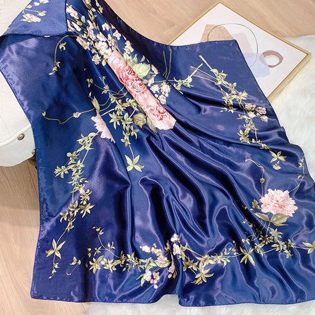 blue silk floral design bandanna