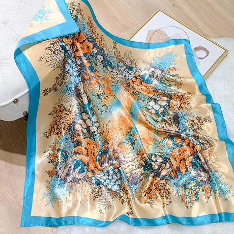 blue white silk floral design bandanna