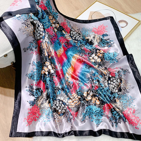 black white silk floral design bandanna