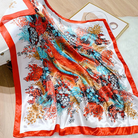 red white silk floral design bandanna