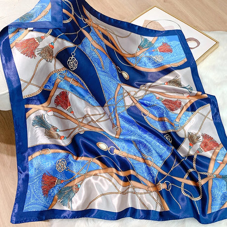 blue silk geometric design bandanna