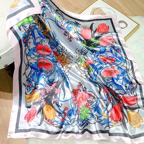 white silk floral design bandanna