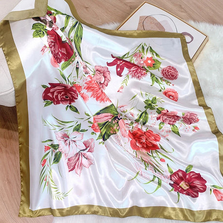brown white silk floral design bandanna