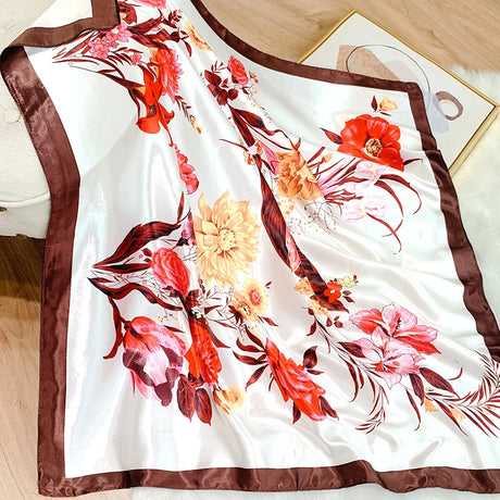 brown white silk floral design bandanna