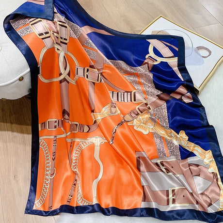 orange blue silk belt print design bandanna