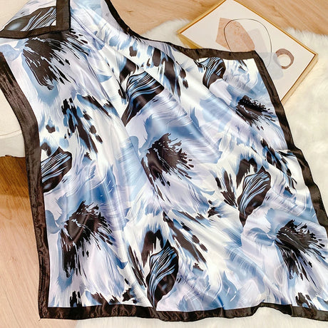 black white silk floral design bandanna