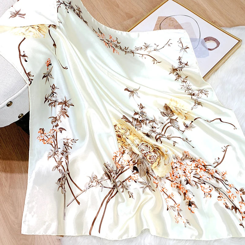 white silk floral design bandanna