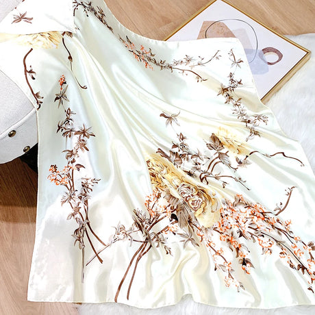 white silk floral design bandanna