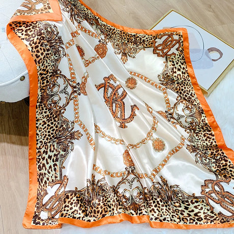 orange silk leopard design bandanna
