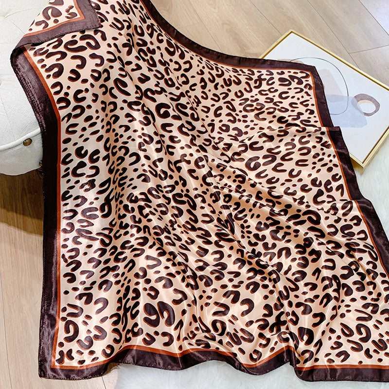 brown silk leopard design bandanna