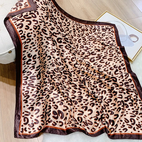 brown silk leopard design bandanna
