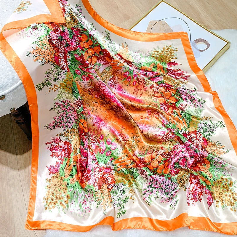 orange white silk floral design bandanna