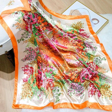 orange white silk floral design bandanna
