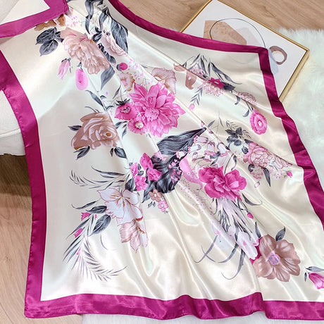 purple white silk floral design bandanna