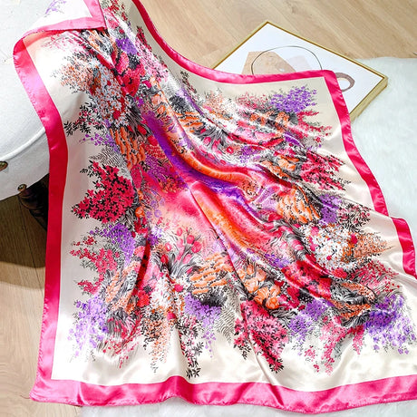 pink white silk floral design bandanna