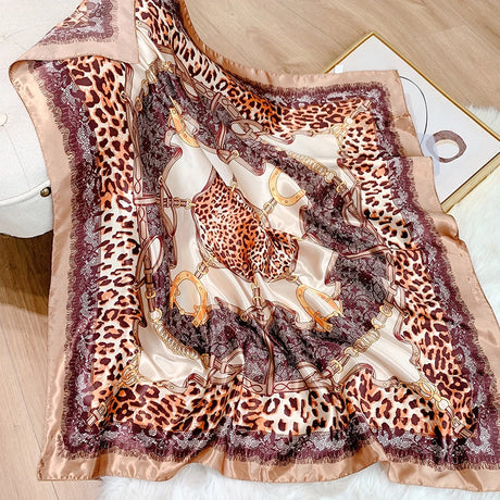 brown silk leopard design bandanna