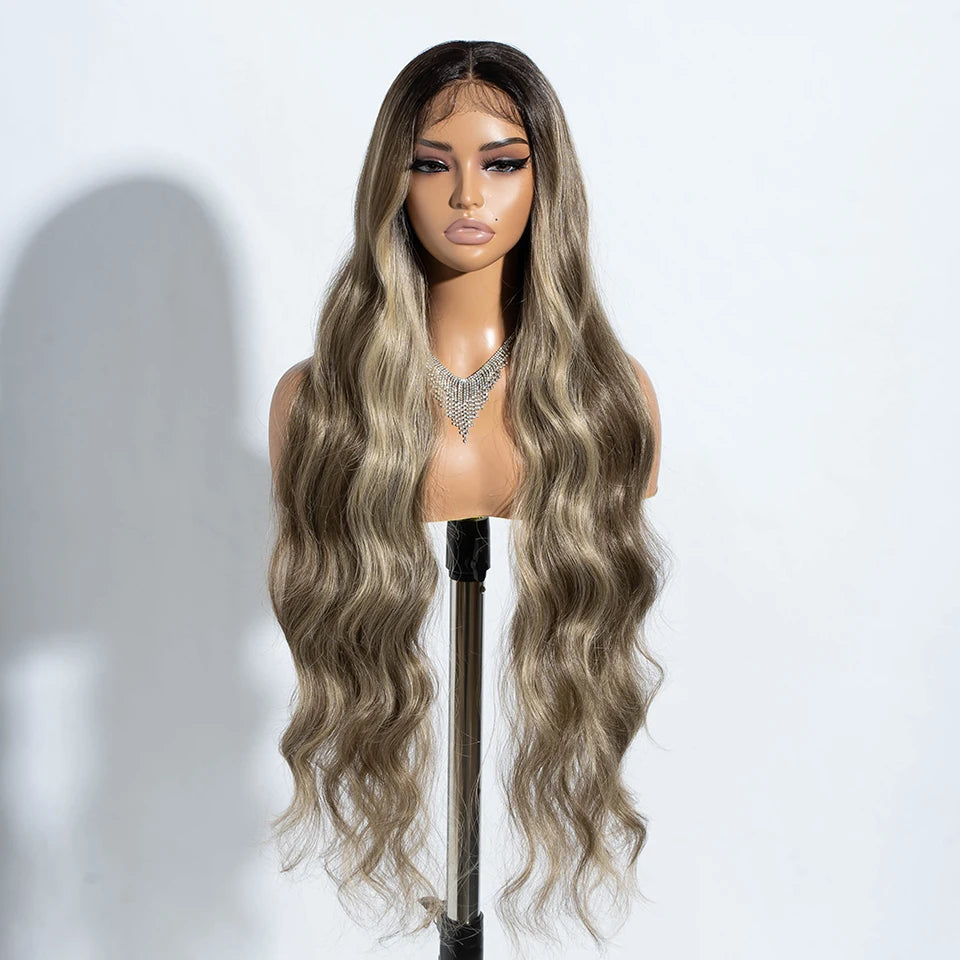 Brown Super Long Body Wave Lace Front Synthetic Wigs 36"