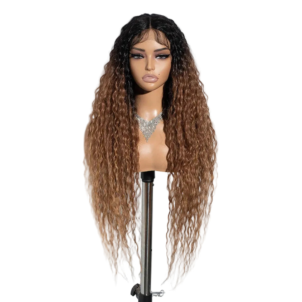 Brown Super Long Curly Synthetic Lace Front Wigs 34 Inch