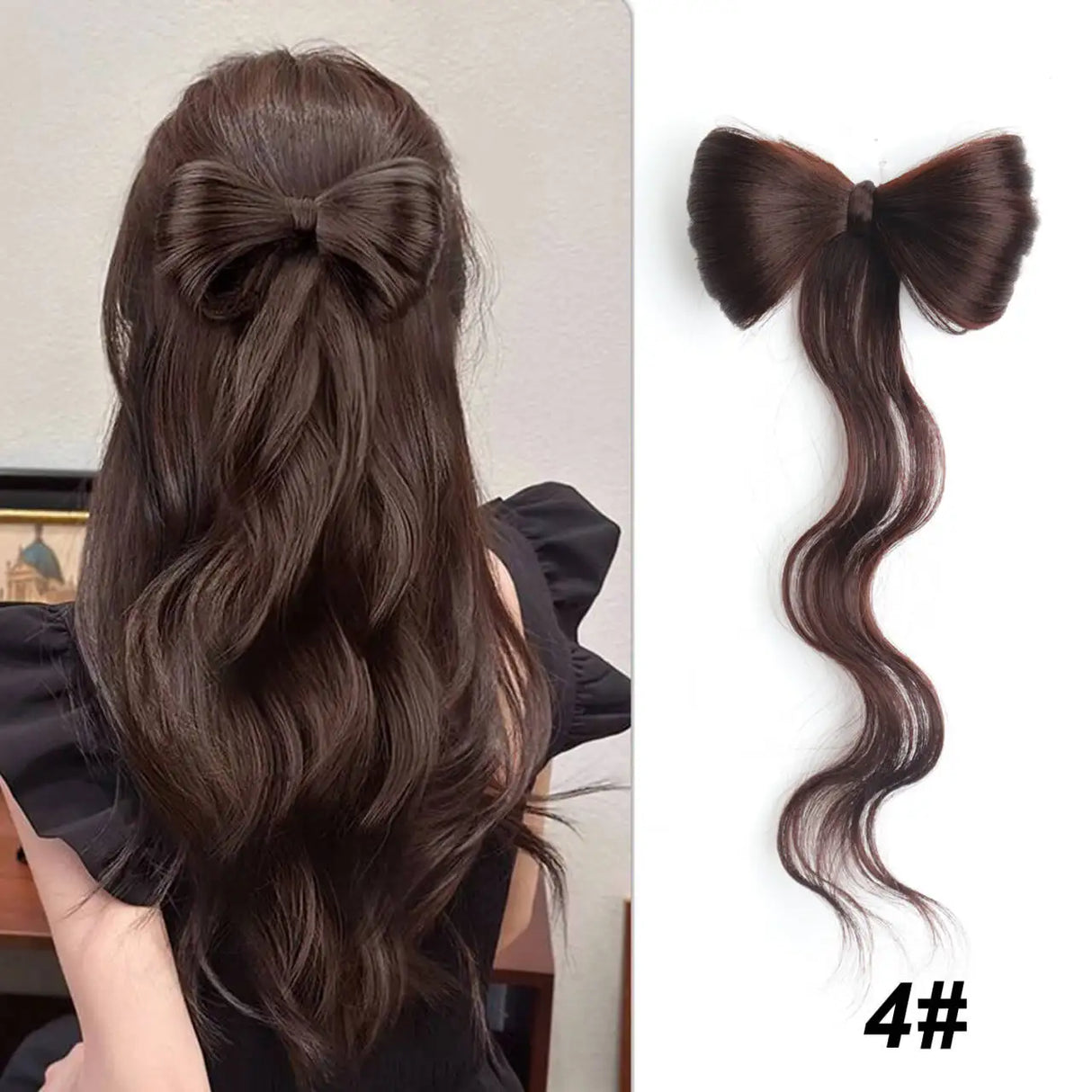 Light Brown Synthetic Bowknot Claw Long Curly Wavy Ponytail Extensions