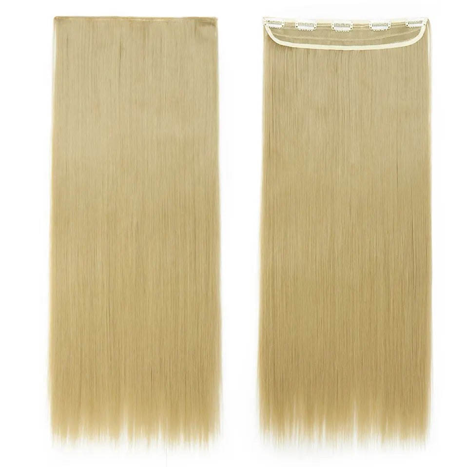 Synthetic Clip in Hair Extensions Natural Straight Long ash blonde