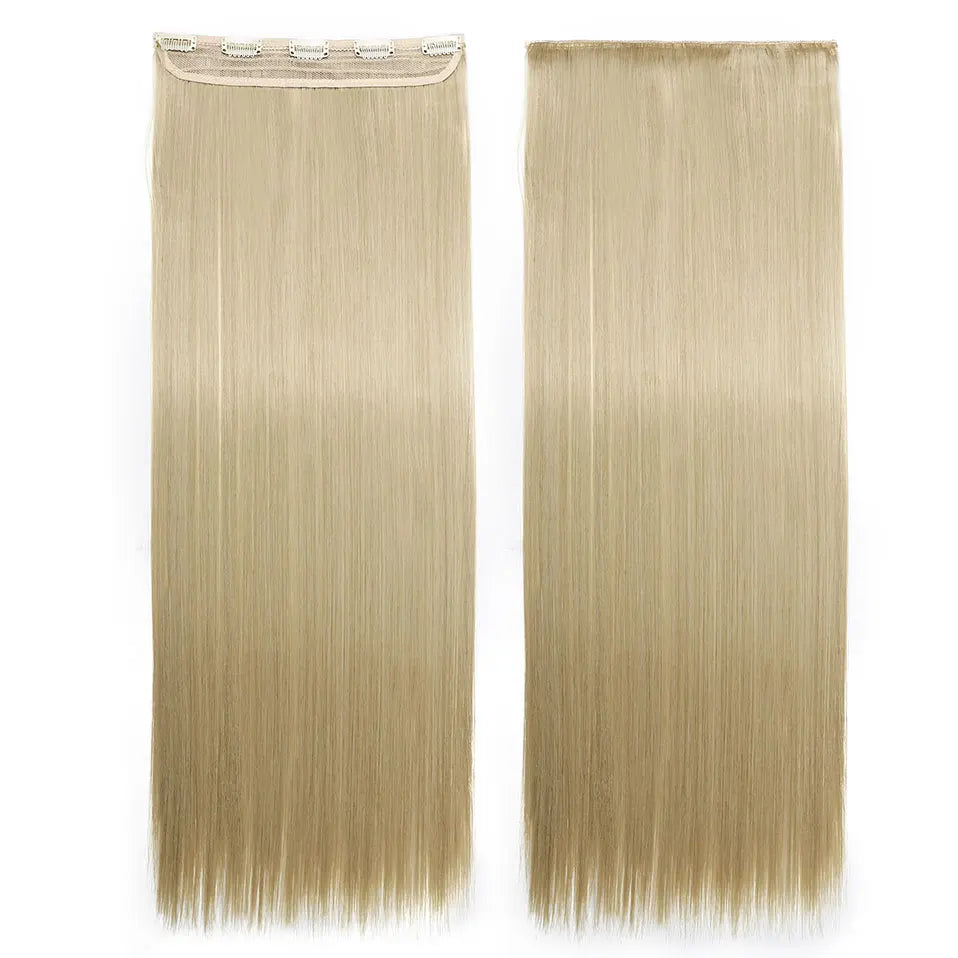 Synthetic Clip in Hair Extensions Natural Straight Long ash blonde