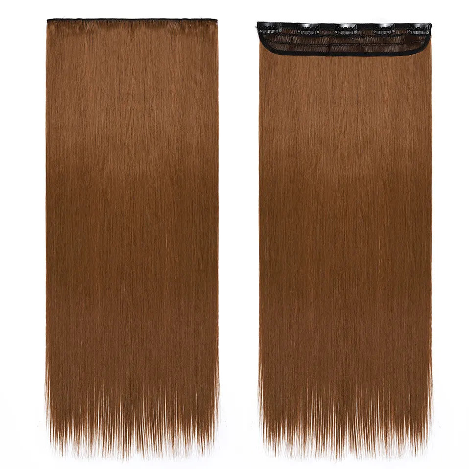 Synthetic Clip in Hair Extensions Natural Straight Long brown
