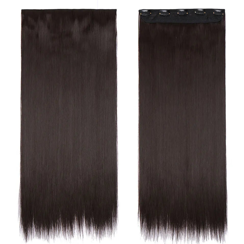 Synthetic Clip in Hair Extensions Natural Straight Long dark brown