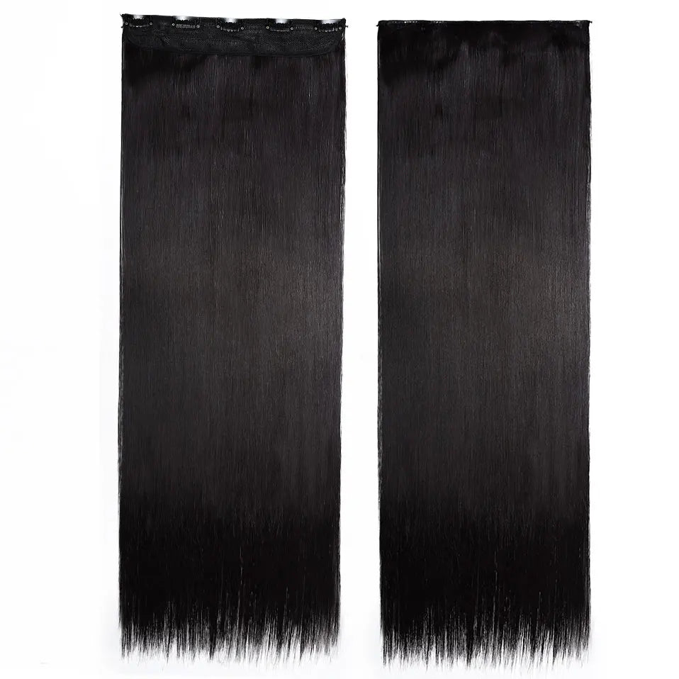 Synthetic Clip in Hair Extensions Natural Straight Long black
