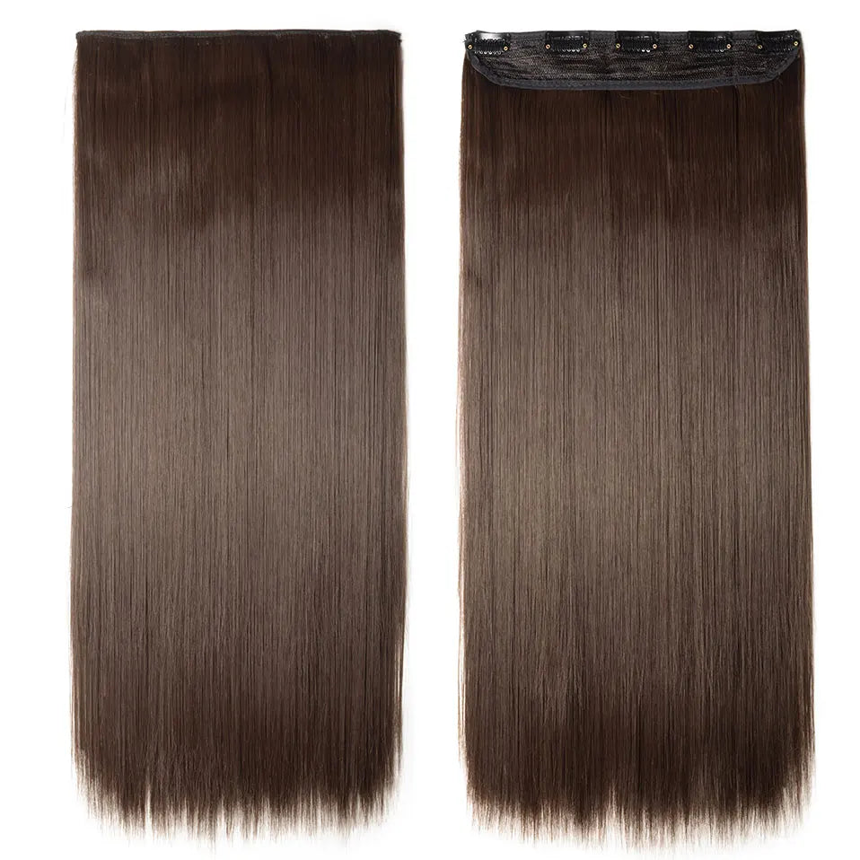 Synthetic Clip in Hair Extensions Natural Straight Long brown