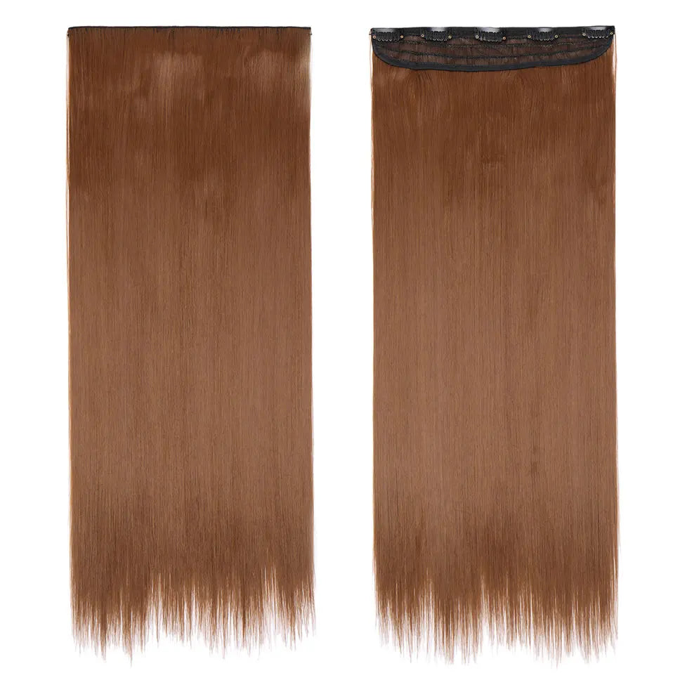 Synthetic Clip in Hair Extensions Natural Straight Long Brown