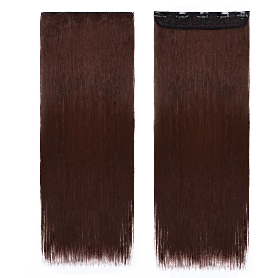 Synthetic Clip in Hair Extensions Natural Straight Long dark brown