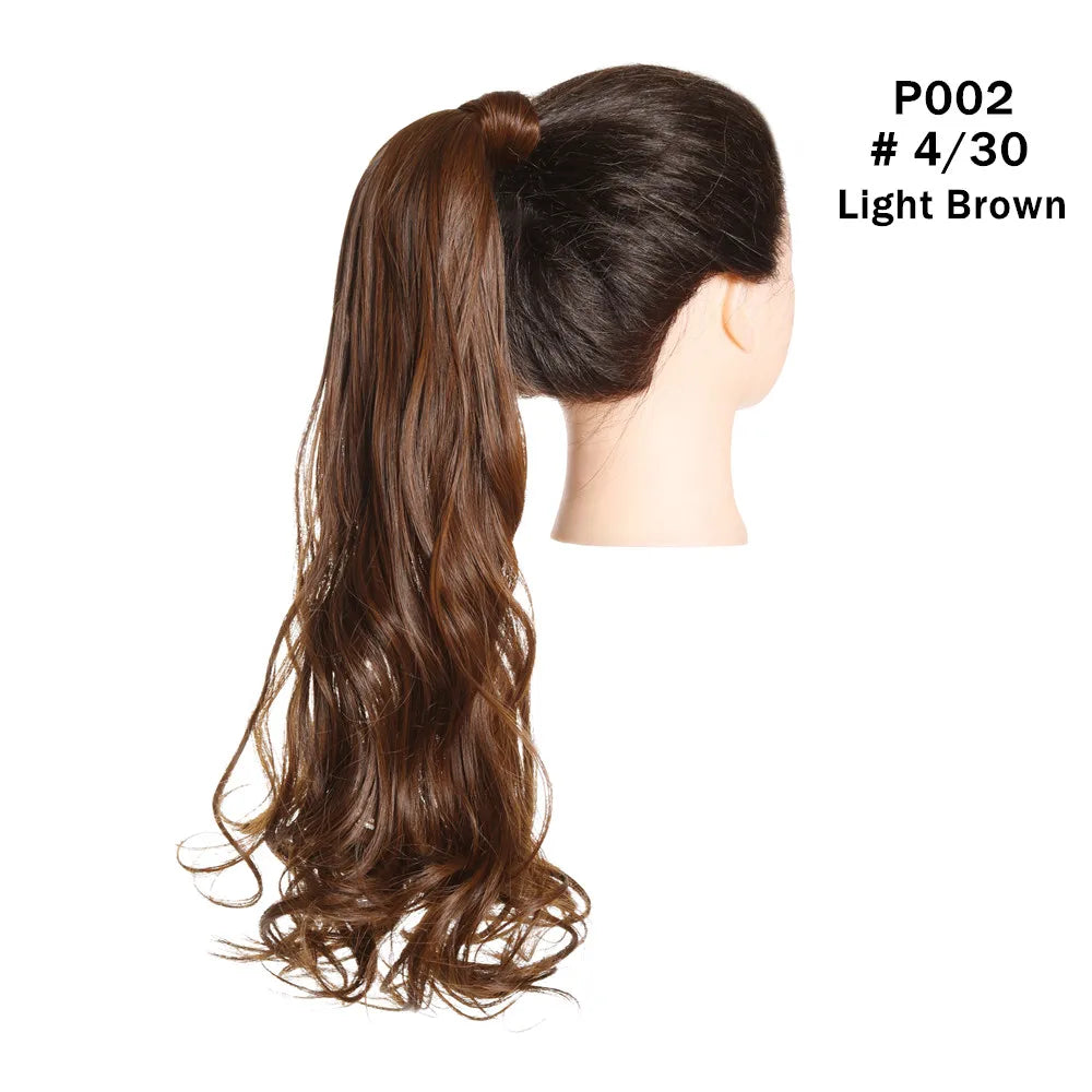 Synthetic Clip in Ponytail Wrap Around Pony Tail light brown curly