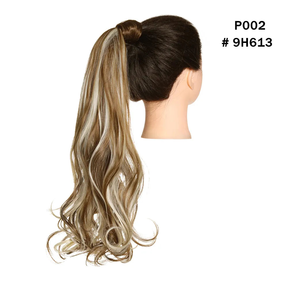 Synthetic Clip in Ponytail Wrap Around Pony Tail white highlight