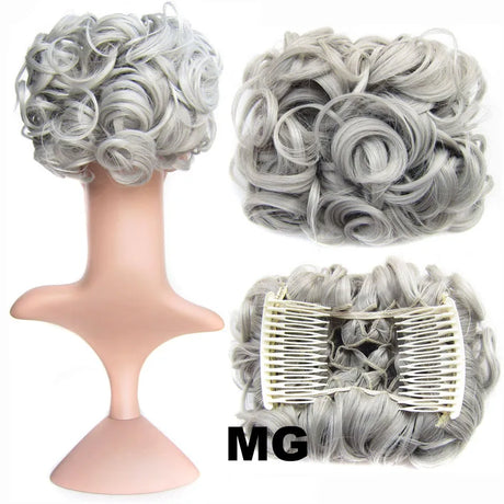 Synthetic Curly Messy Hair Bun Pad Hair Extension grey