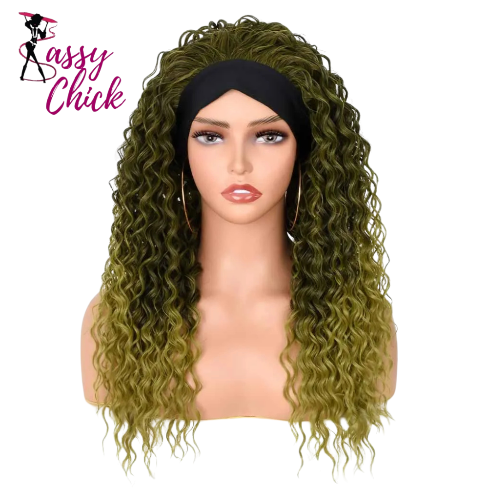 Synthetic Headband Heat Resistant Blonde Curly Wig Sassy Chick Logo
