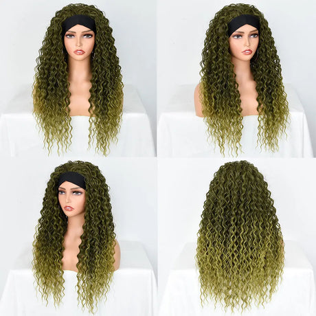 Synthetic Headband Heat Resistant Blonde Curly Wig green